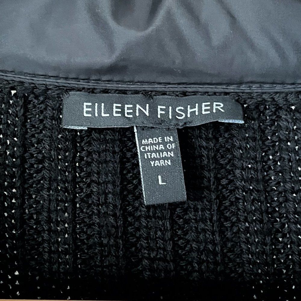 Eileen Fisher NEW Large Zip Cardigan Jacket Merino Wool Asymmetrical Black - Picture 5 of 8